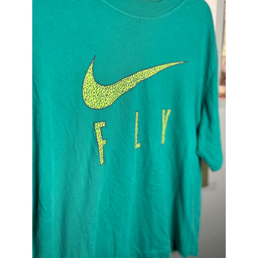 Nike Dri-FIT Fly Graphic Tee Teal Green Neon Yellow Loose Fit T-Shirt Womens XS